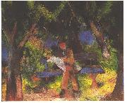 August Macke Reading man in park oil